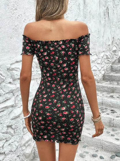 Floral Print Off-Shoulder Bodycon Dress SS9