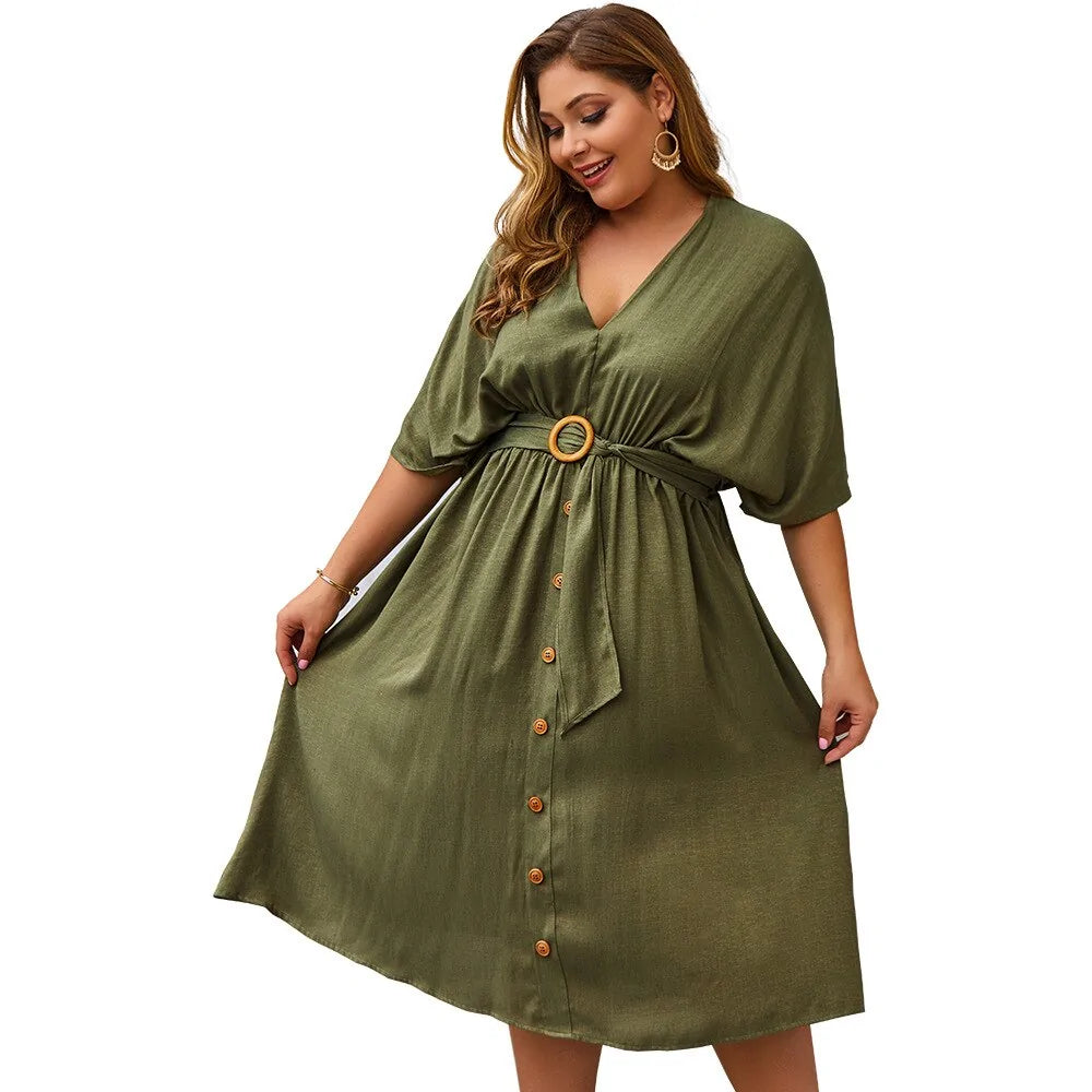 Plus Size Dress Full Sleeve V Neck SS13