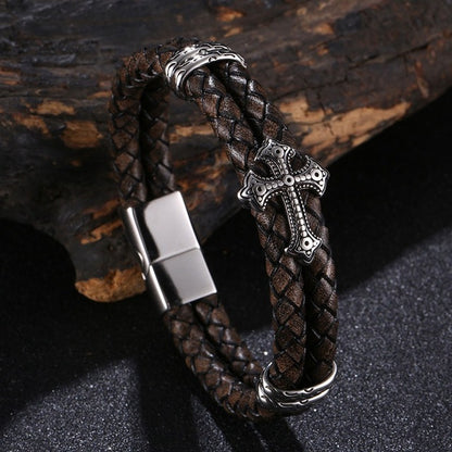 Luxury Multicolor Cross Design Stainless Steel Leather Bangle Bracelet JW6