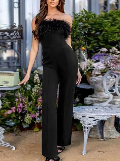 Women Sequined Feather-paneled Jumpsuit JP4