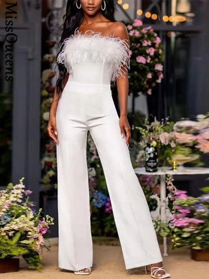 Women Sequined Feather-paneled Jumpsuit JP4