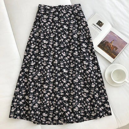 Korean Vintage Floral Slim Versatile High Waist Female Skirt SS16