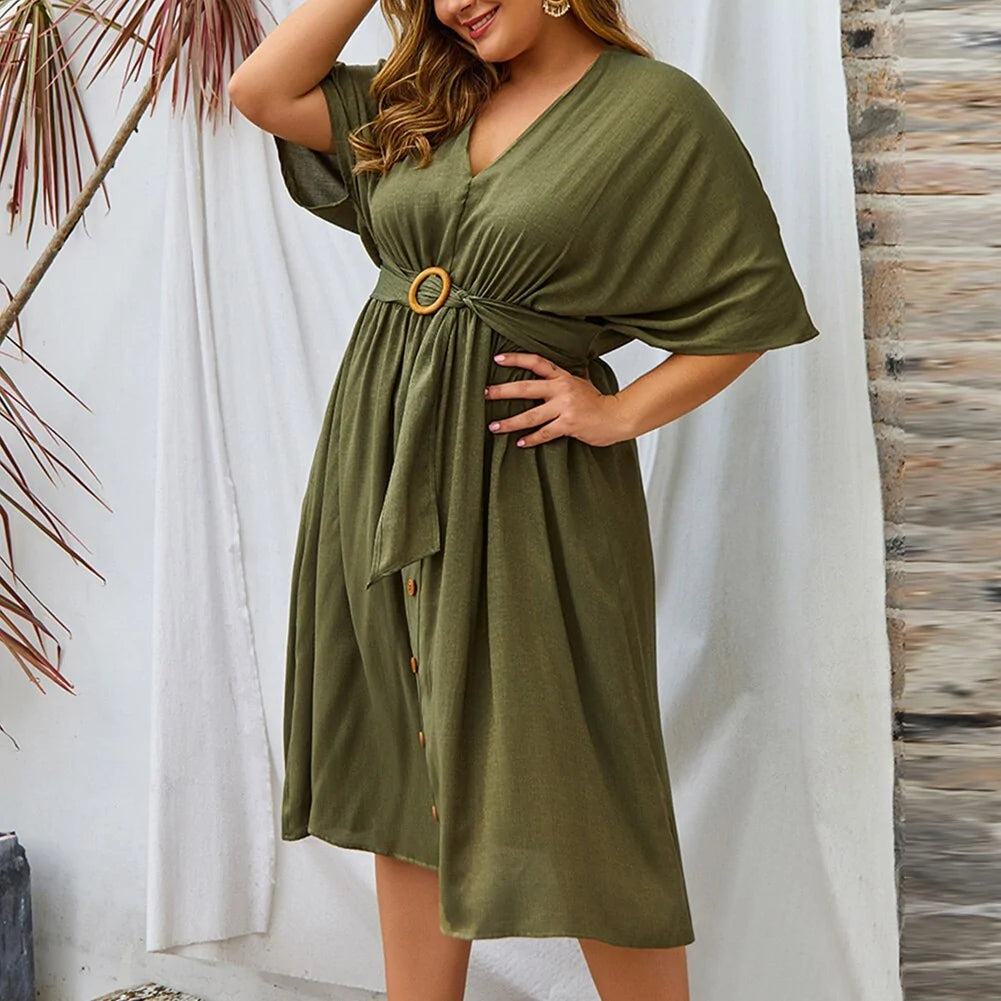 Plus Size Dress Full Sleeve V Neck SS13