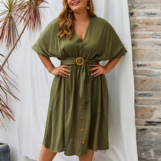 Plus Size Dress Full Sleeve V Neck SS13