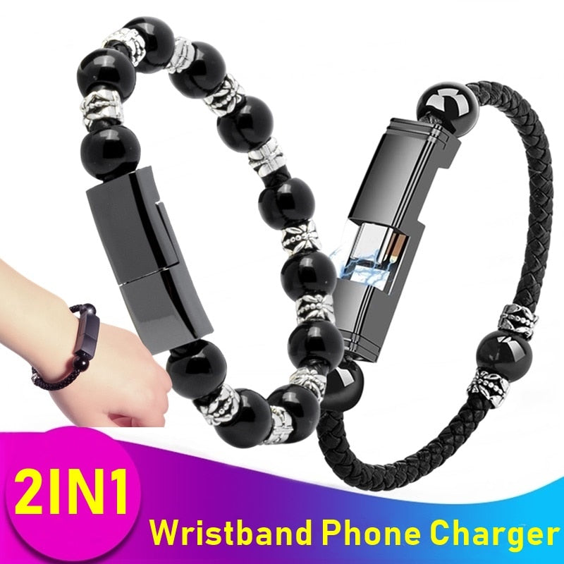 Leather Portable USB Type C and Micro Bracelet Phone Charger FT5